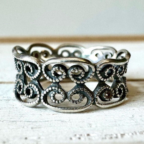 Vintage Sterling Silver Filigree Ring Band - Picture 1 of 5